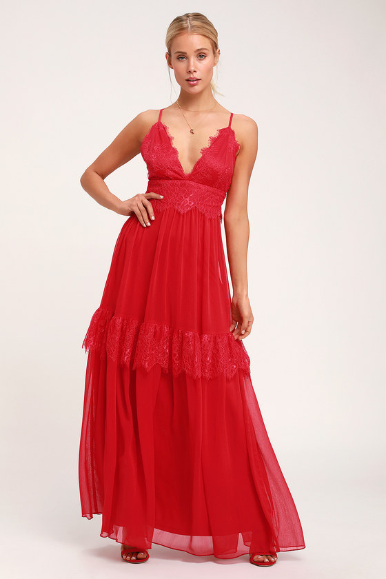 Lovely Red Lace Dress - Lace Maxi Dress ...